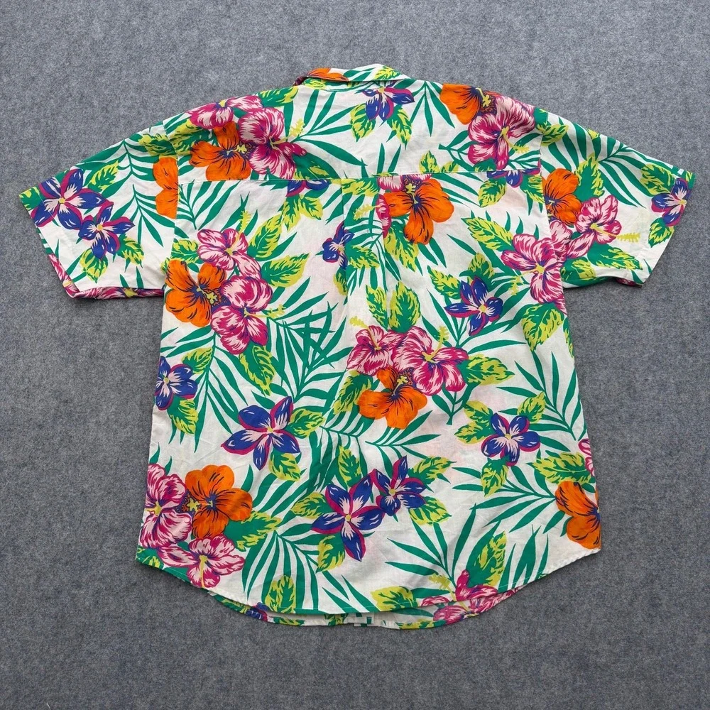 VENEZIA Tropical Hawaiian Shirt Men's XL White Floral Palm Button Up